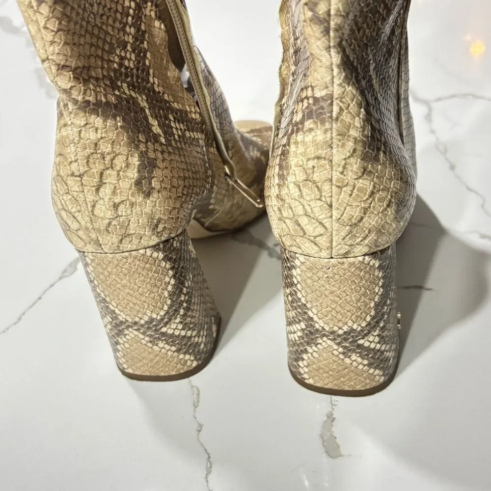 Sam Edelman Women’s Block Heels Snakeskin Square Toe CODIE Ankle Boots Size 8